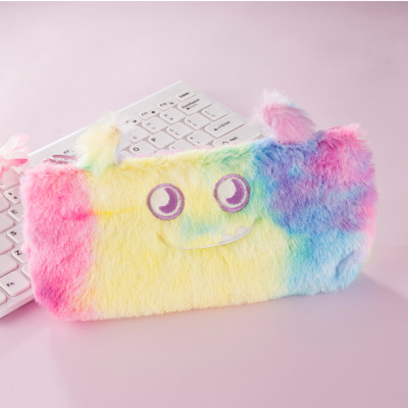Little Monster Gradient Plush Pencil Bag Cute fashion Plush Zipper Pencil Bag School Office Supplies Stationery Pouch Purse Storage