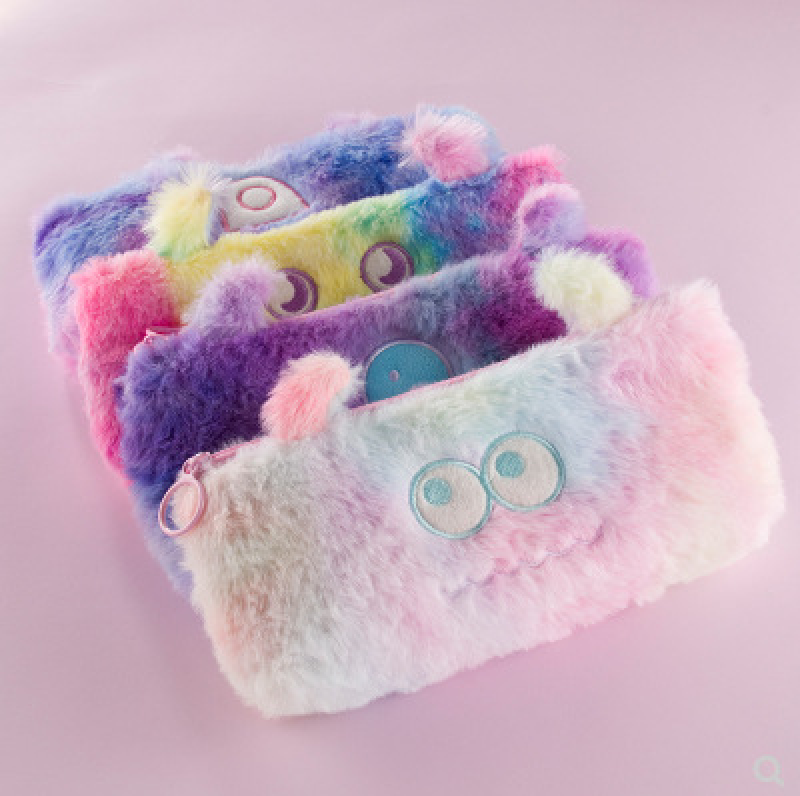 Little Monster Gradient Plush Pencil Bag Cute fashion Plush Zipper Pencil Bag School Office Supplies Stationery Pouch Purse Storage