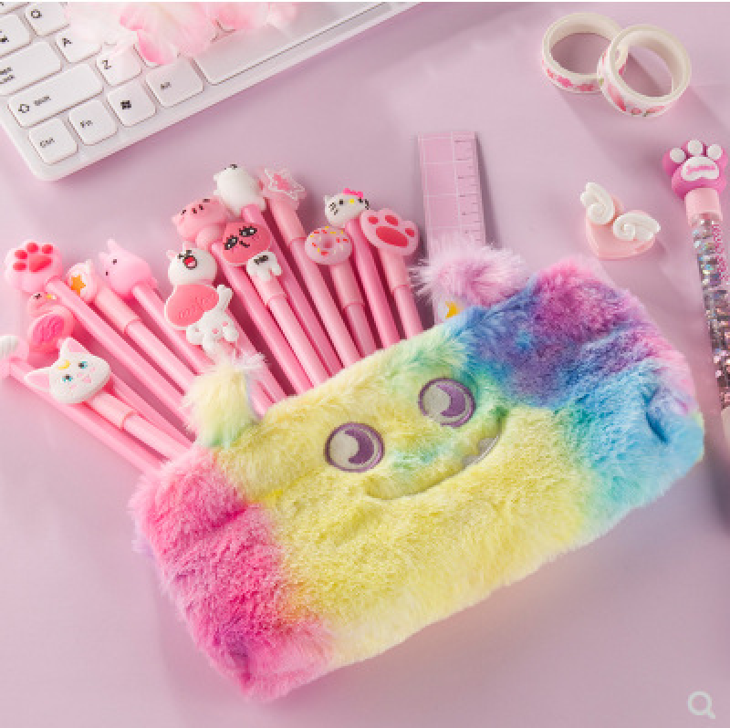 Little Monster Gradient Plush Pencil Bag Cute fashion Plush Zipper Pencil Bag School Office Supplies Stationery Pouch Purse Storage