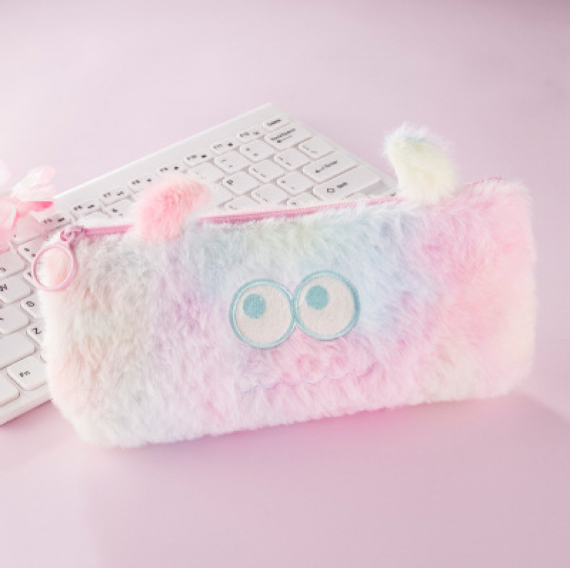 Little Monster Gradient Plush Pencil Bag Cute fashion Plush Zipper Pencil Bag School Office Supplies Stationery Pouch Purse Storage