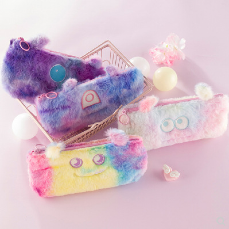 Little Monster Gradient Plush Pencil Bag Cute fashion Plush Zipper Pencil Bag School Office Supplies Stationery Pouch Purse Storage