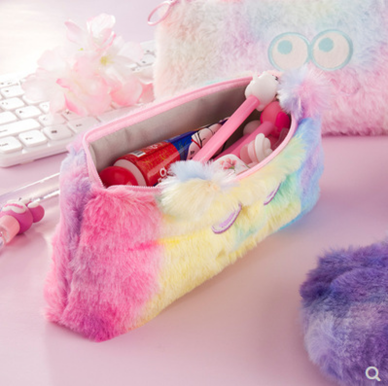Little Monster Gradient Plush Pencil Bag Cute fashion Plush Zipper Pencil Bag School Office Supplies Stationery Pouch Purse Storage