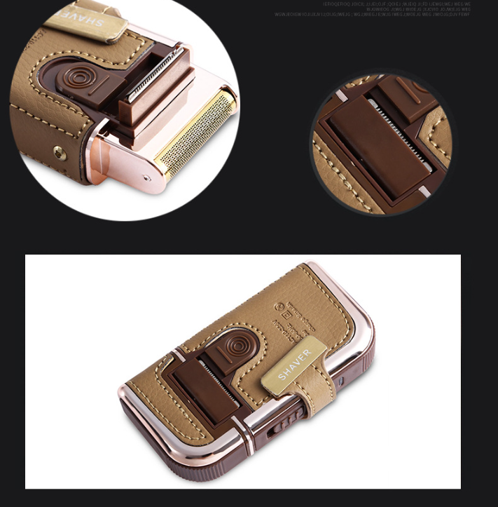 2 in 1 Electric Reciprocating Men Shaver Razor Vintage Leather Wrapped Men Electric Reciprocating Shaver USB Rechargeable 2 Cutter Head Razor Portable Super Thin Beard Cutter Machine