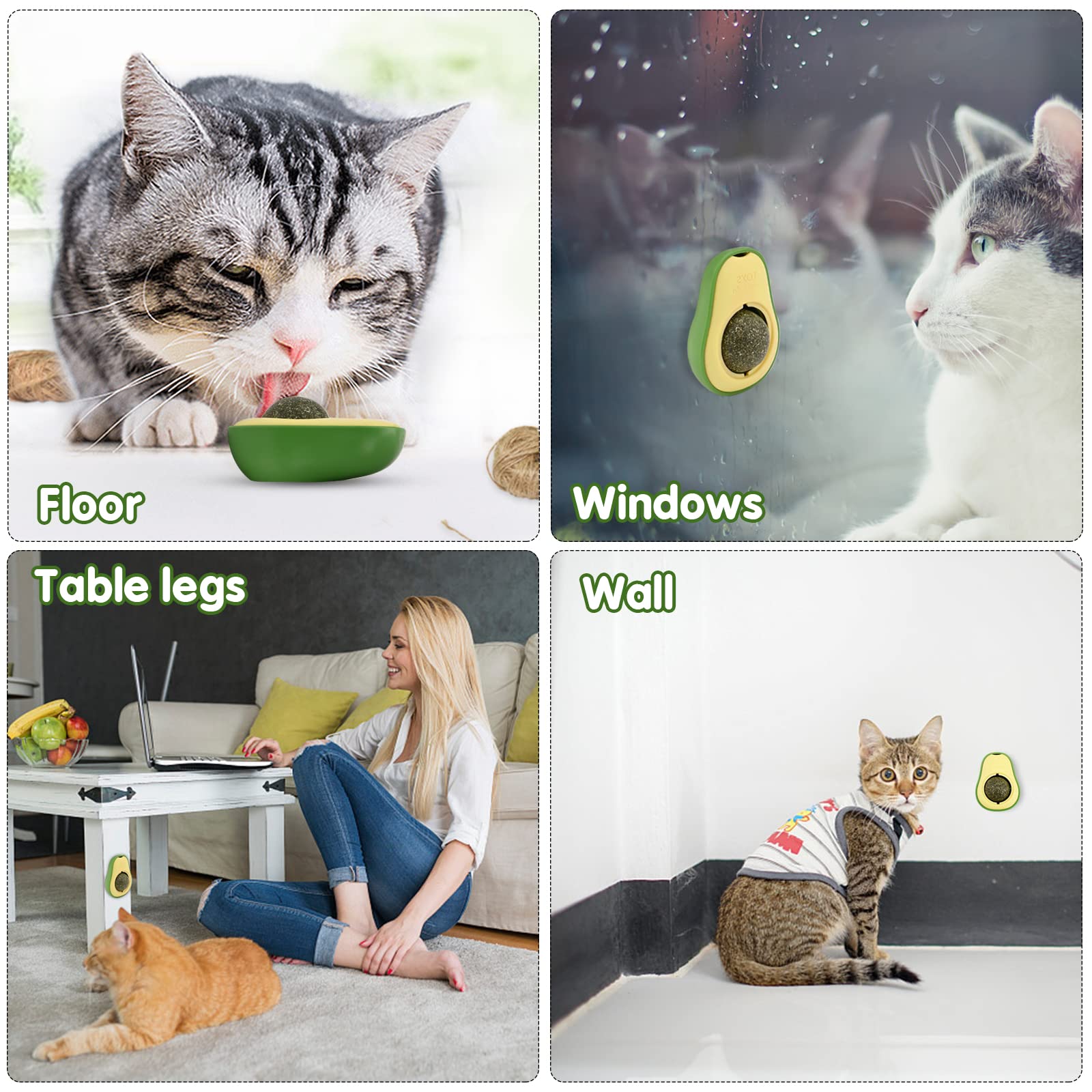 Avocado Catnip Wall Ball Cat Toys Catnip Edible Licking Balls Snack Healthy Rotatable Treats Toys Kitten Supplies Teeth Cleaning
