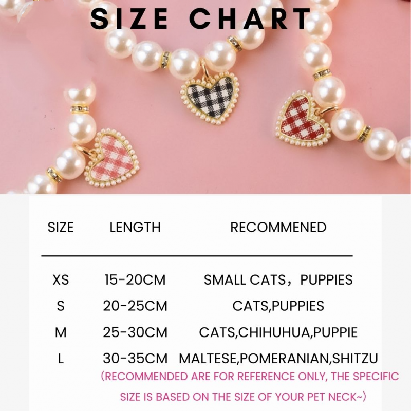 Dog Collar Soft Padded Pet Collar Adjustable small cat dog plaid heart pearl retro high-quality texture bow necklace