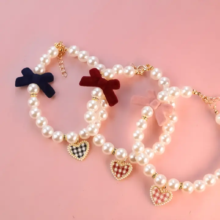 Adjustable Pet Pearl Necklace Accessories for Cats Gotas Animals Fashion Rhinestones Sphynx Cat Collar Kitten Dog collier chat