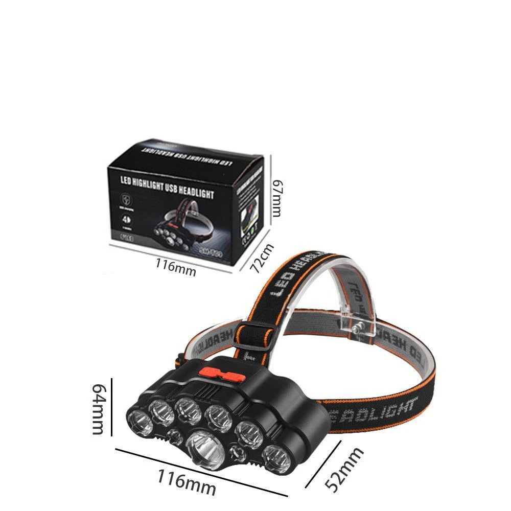9 LED Headlamp Strong Light Head Lamp USB Rechargeable Headlight Built-in 18650 Battery Fishing Flashlight Outdoor Lantern
