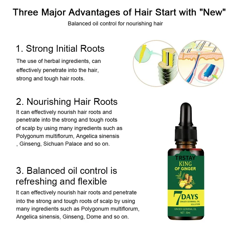 30ml Ginger Hair Care Essential Oil 7 Day Improves Scalp Environment Hair Loss Treatment Hair Growth Care Essence Oil Hair & Scalp Care