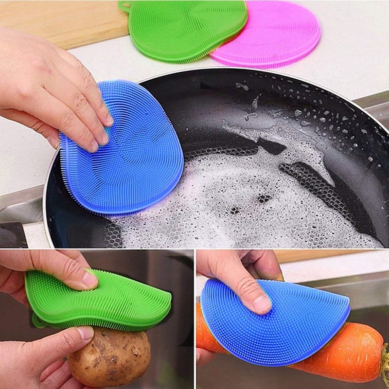 5pcs of Kitchen Silicone Dishwashing Brush Heat Pads Fruit Vegetable Cleaning Brushes Potholder