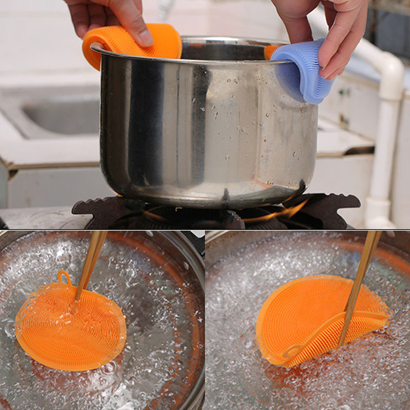 5pcs of Kitchen Silicone Dishwashing Brush Heat Pads Fruit Vegetable Cleaning Brushes Potholder