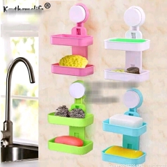 Bathroom double soap holder.sticks with suction on tiles