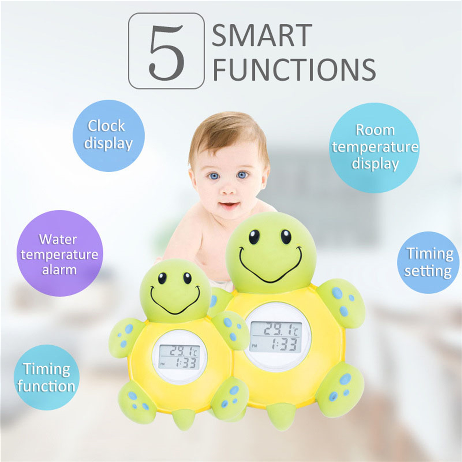 New Baby Safe Floating Baby Bath Thermometer With Alarm Function Kids Bath Toys Infant Swim Turtle Shape Baby Bathing Toys
