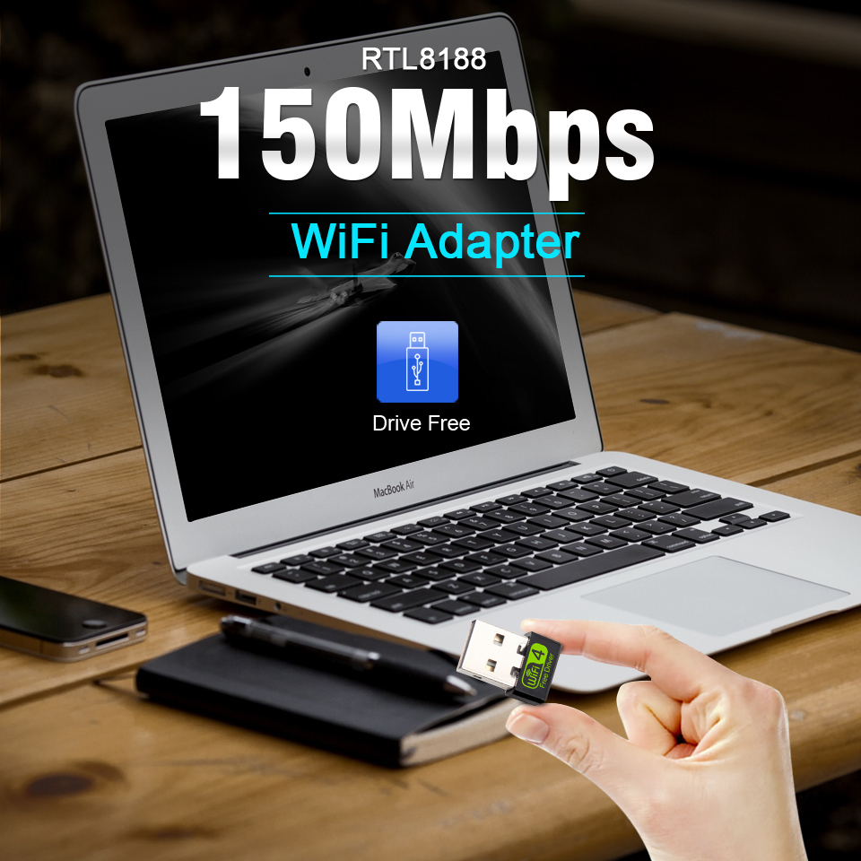 150Mbps Mini WiFi Adapter USB WiFi USB Adapter Free Driver Wi Fi Dongle Network Card Ethernet Wireless Wi-Fi Receiver for PC