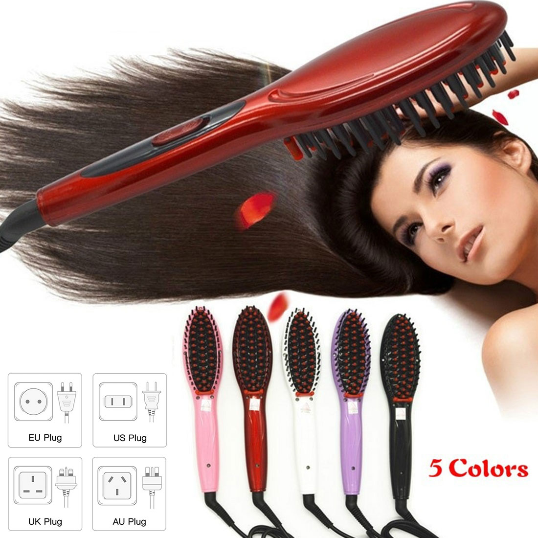 Hot Hair Straightener Comb Irons Electric Hair Straightener Brush Hair Care Auto Massager Simply