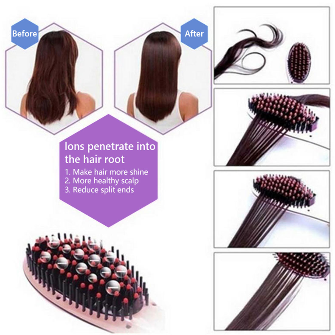Hot Hair Straightener Comb Irons Electric Hair Straightener Brush Hair Care Auto Massager Simply
