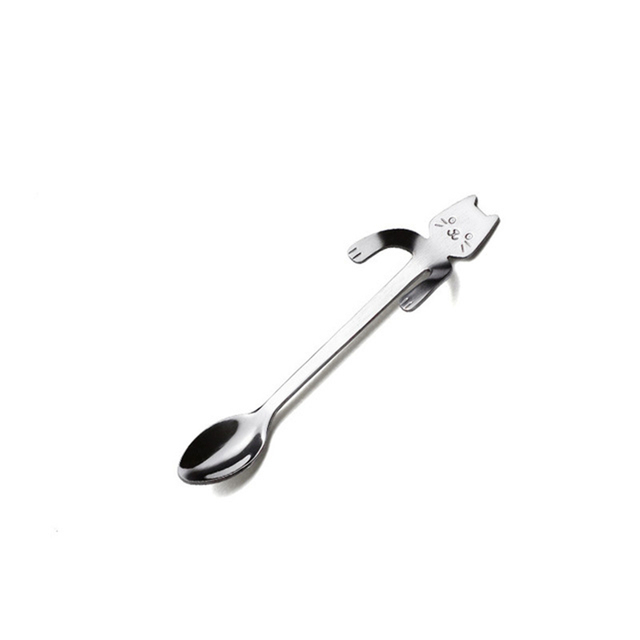 2PC Stainless Steel Coffee Spoon Lovely Cute Cat Shape Teaspoon Dessert Snack Scoop Ice Cream