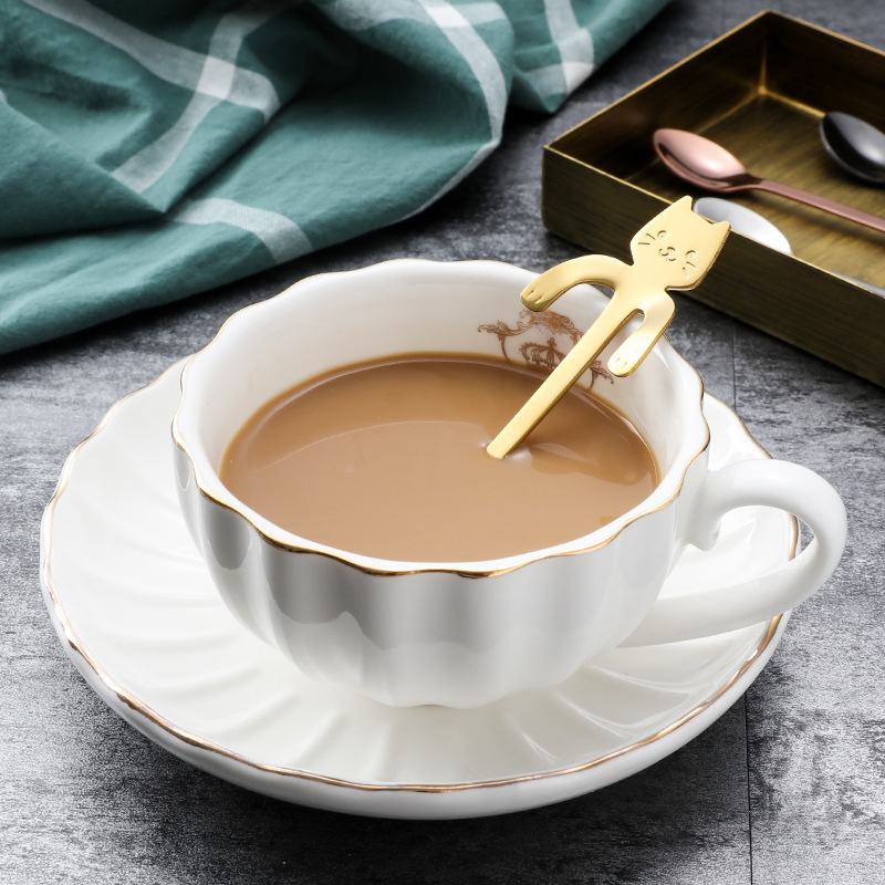 2PC Stainless Steel Coffee Spoon Lovely Cute Cat Shape Teaspoon Dessert Snack Scoop Ice Cream