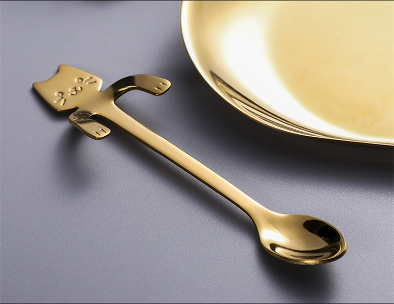 2PC Stainless Steel Coffee Spoon Lovely Cute Cat Shape Teaspoon Dessert Snack Scoop Ice Cream