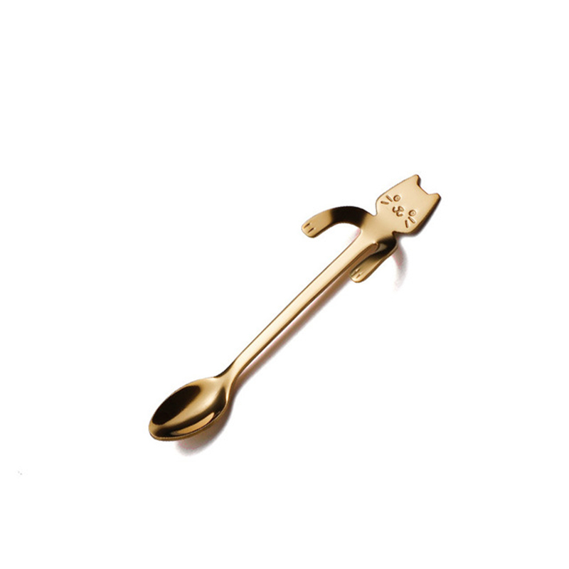 2PC Stainless Steel Coffee Spoon Lovely Cute Cat Shape Teaspoon Dessert Snack Scoop Ice Cream