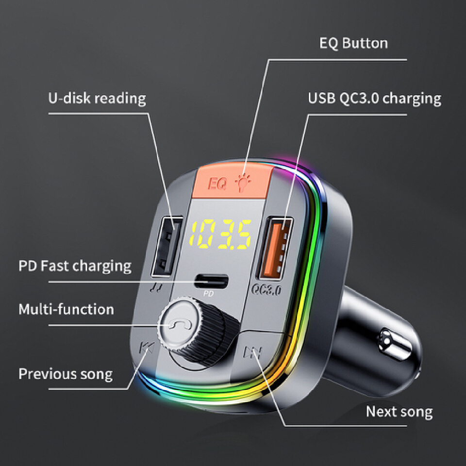 Car Bluetooth 5.0 FM  Handsfree Audio Receiver Auto MP3 Player 3.1A Dual USB Fast Car Charger