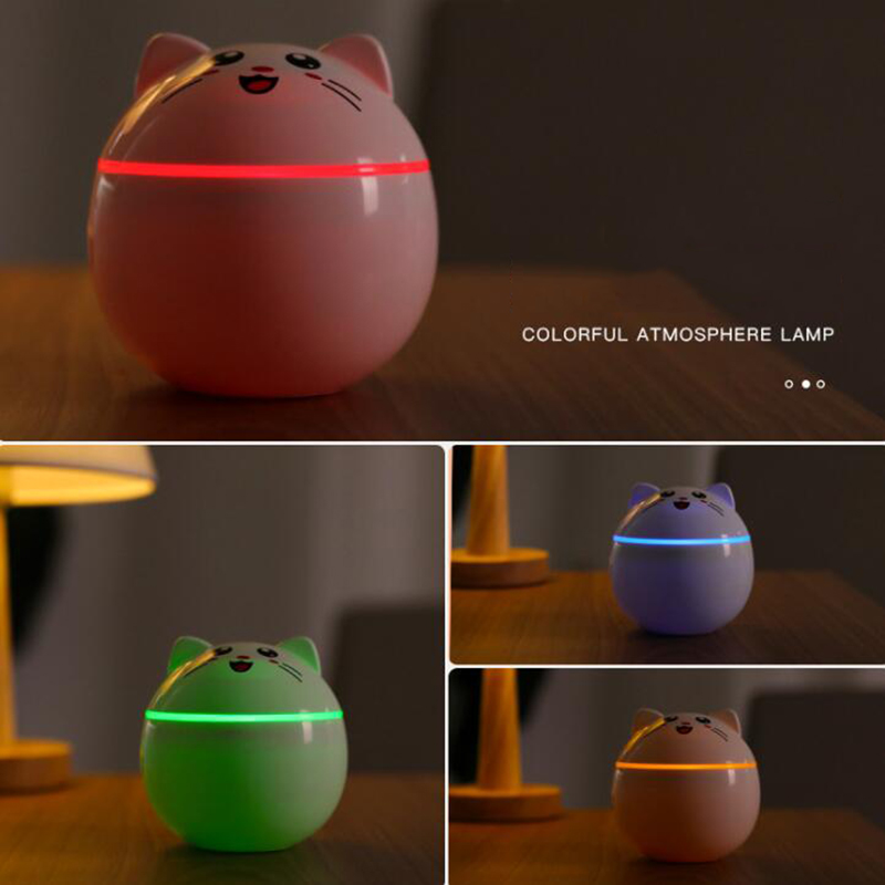 Air Humidifier Lucky Cat USB Ultrasonic Mist Maker Colorful Night Lamps Aroma Oil Diffuser Portable
