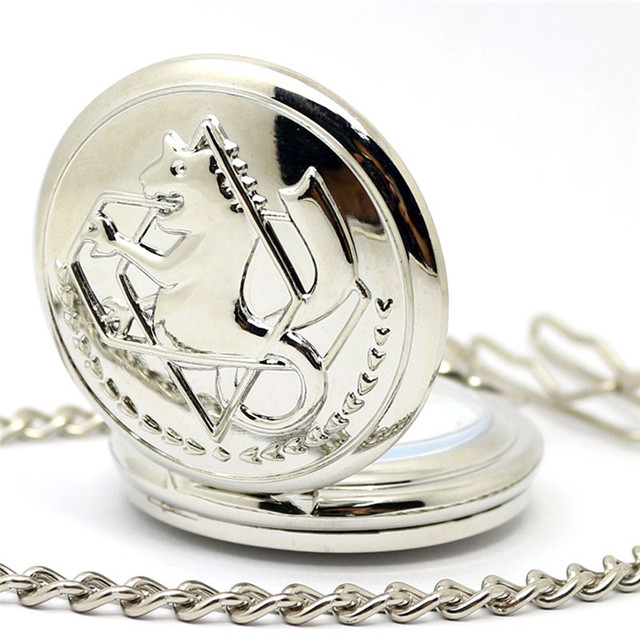 Metal Alchemist Dull Polish Theme Pocket Watch Quartz Fob Pendant Clock Gifts Steampunk Pocket Chain Pocket Watches for Men