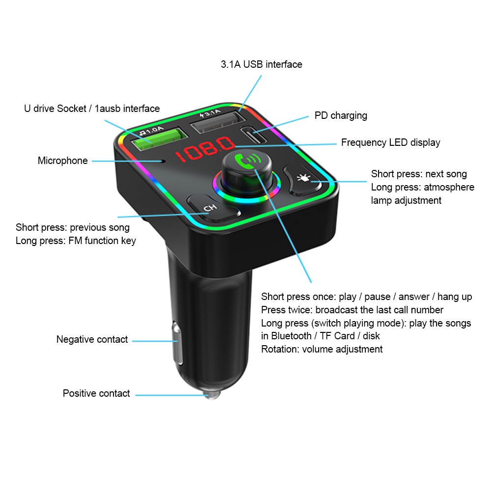 Bluetooth Wireless Car FM Transmitter MP3 Player Radio Adapter USB Fast Charger Handsfree