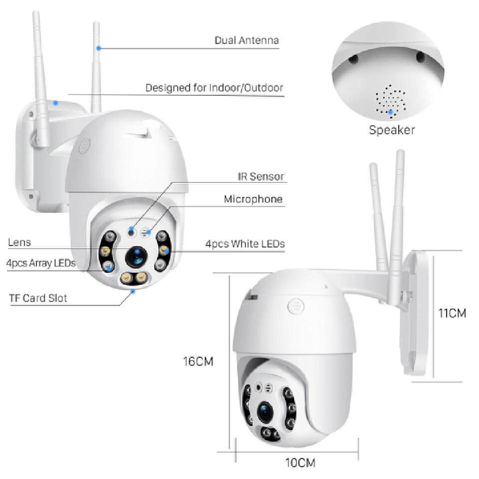 Full Color Night Vision Motion Detection 4X Digital  Outdoor PTZ DOME Mini IP Camera