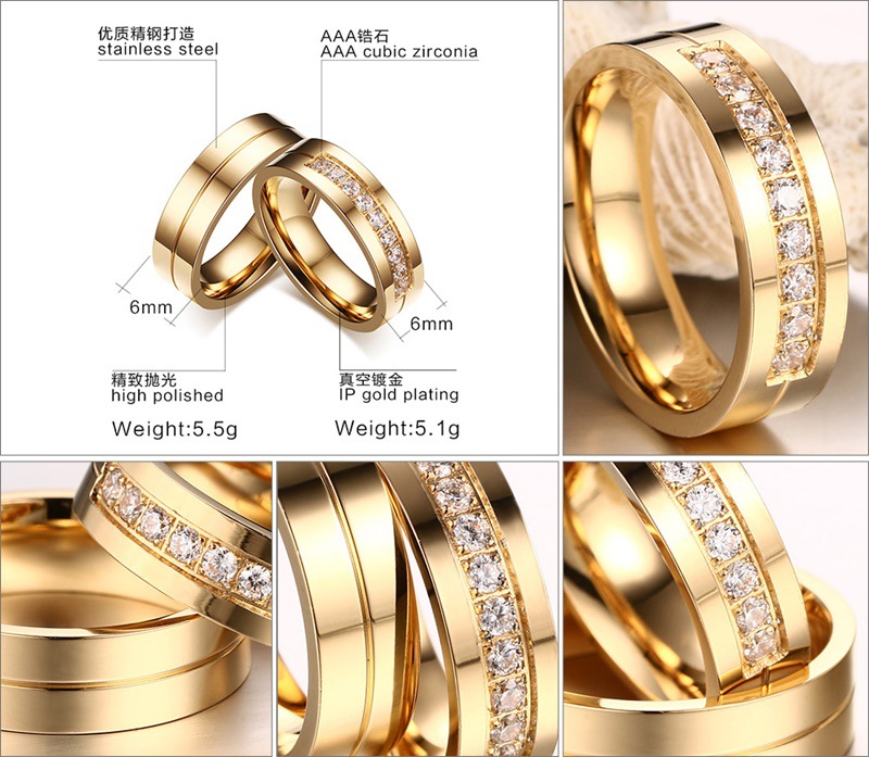 Wedding ring set ladies men's jewelry stainless steel engagement ring couple anniversary gift male