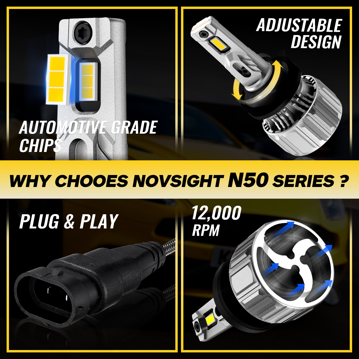 NOVSIGHT H8 LED H11 H9 Car Headlight Bulb 70W 15000LM 3000K LED Lamp 12V with Fan Design Plug and Play Headlamp Auto Accessories