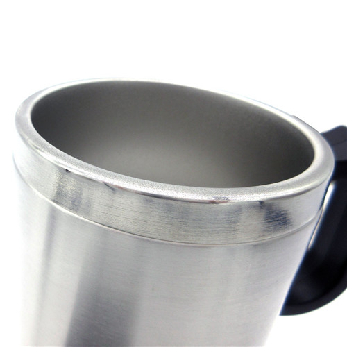 Mini Thermal Mug Hot Drink Travel Cup Portable 12V Stainless Steel Silver Heating Car Drink Mug