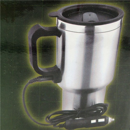 Mini Thermal Mug Hot Drink Travel Cup Portable 12V Stainless Steel Silver Heating Car Drink Mug