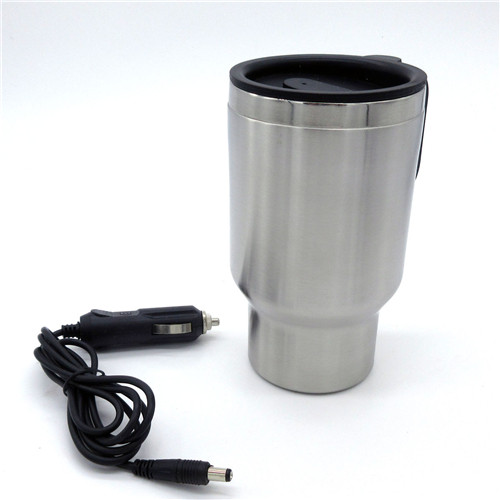 Mini Thermal Mug Hot Drink Travel Cup Portable 12V Stainless Steel Silver Heating Car Drink Mug