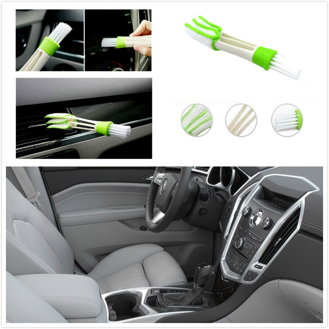 Green Double Slider Brush Dust Brush Multi-Purpose Car Air Conditioning Outlet Window Cleaning Brush