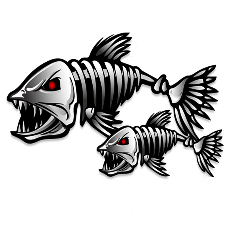 Fearsome Cartoon Shark Skeleton Car Sticker Reflective Fish Cars Decal  Car Cover Scratches Decals