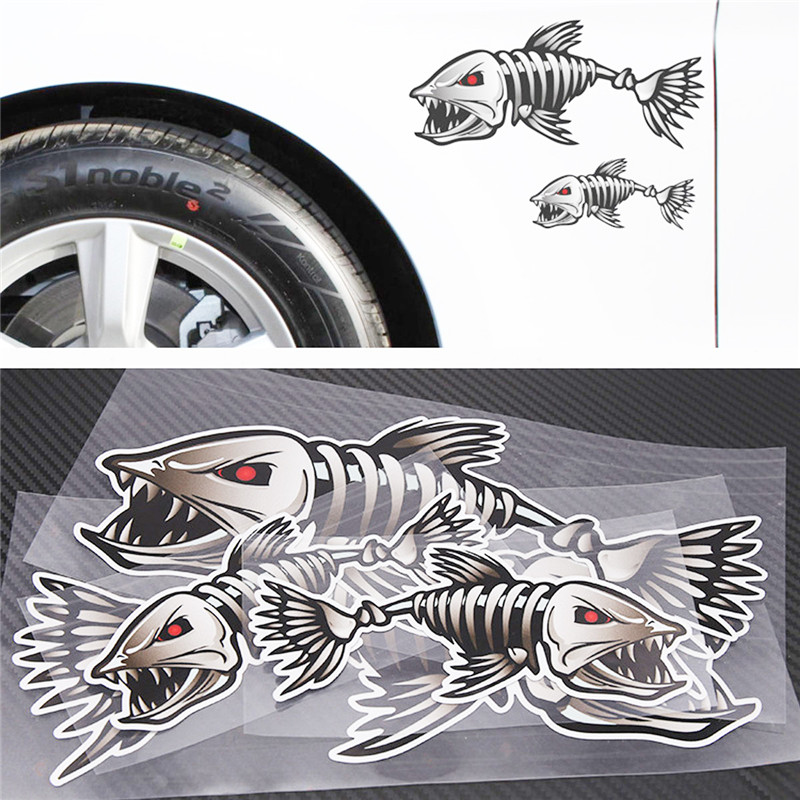 Fearsome Cartoon Shark Skeleton Car Sticker Reflective Fish Cars Decal  Car Cover Scratches Decals