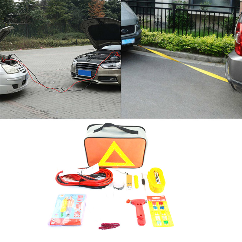 10PCS Car Emergency Tool Kits Bag Flashlight Car Breakdown Safety Equipment Survival Gear