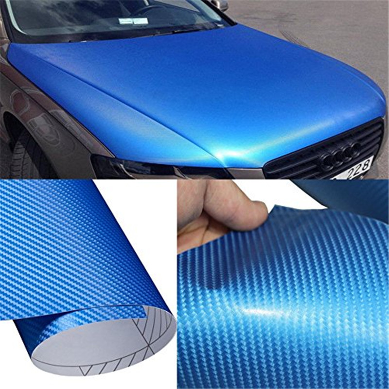 Blue 3D Carbon Fiber Vinyl Car DIY Wrap Sheet Roll Film Sticker Decal