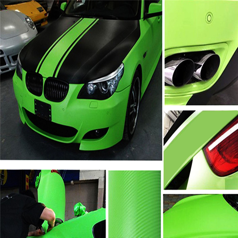 Green 3D Carbon Fiber Vinyl Car DIY Wrap Sheet Roll Film Sticker Decal