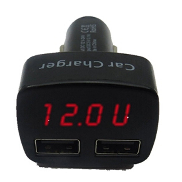 4 In 1 Dual USB Car Charger Voltmeter Volt Current Temperature Meters Portable Car Voltage Tester