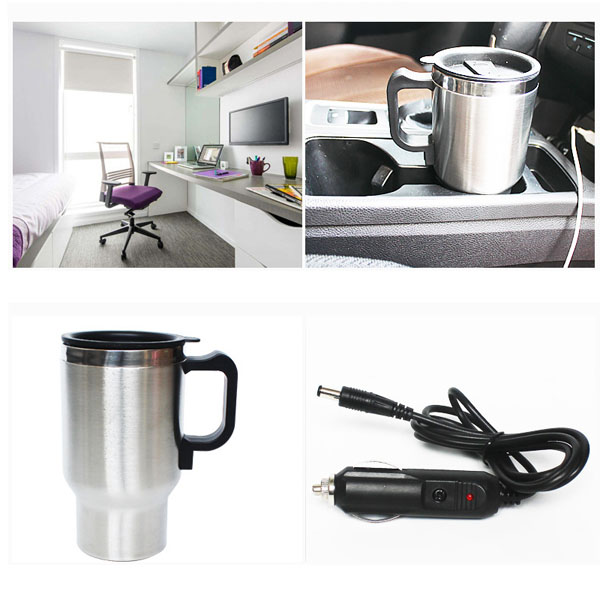 12V Universal 450ml Car Stainless Steel Travel Heating Cup