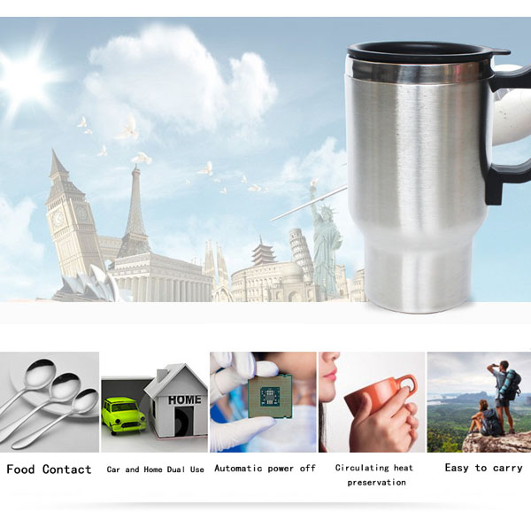 12V Universal 450ml Car Stainless Steel Travel Heating Cup