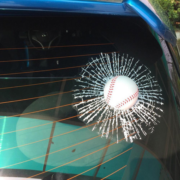 Funny 3D Stickers Car Sticker Ball Hits Car Window Sticker Self Adhesive Baseball Decal
