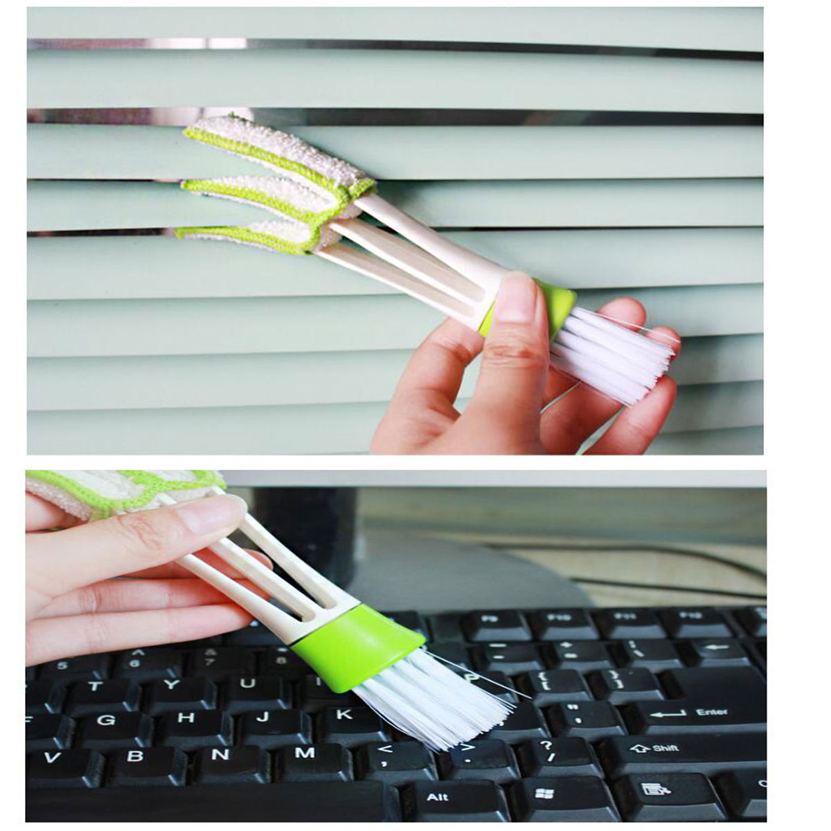 Green Double Slider Brush Dust Brush Multi-Purpose Car Air Conditioning Outlet Window Cleaning Brush