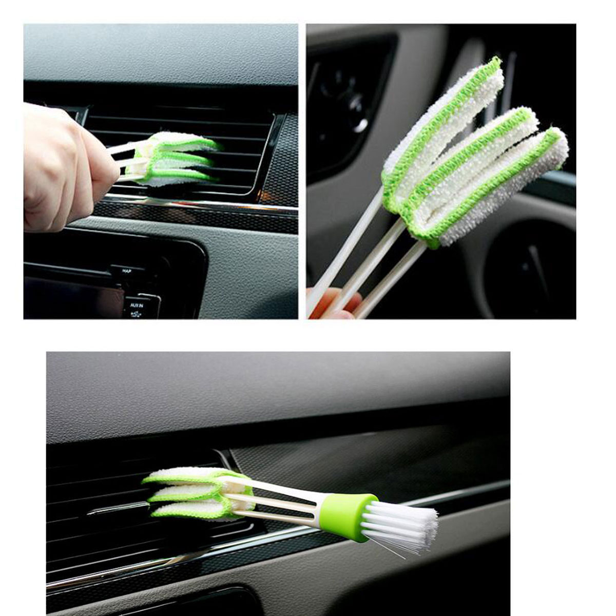 Green Double Slider Brush Dust Brush Multi-Purpose Car Air Conditioning Outlet Window Cleaning Brush