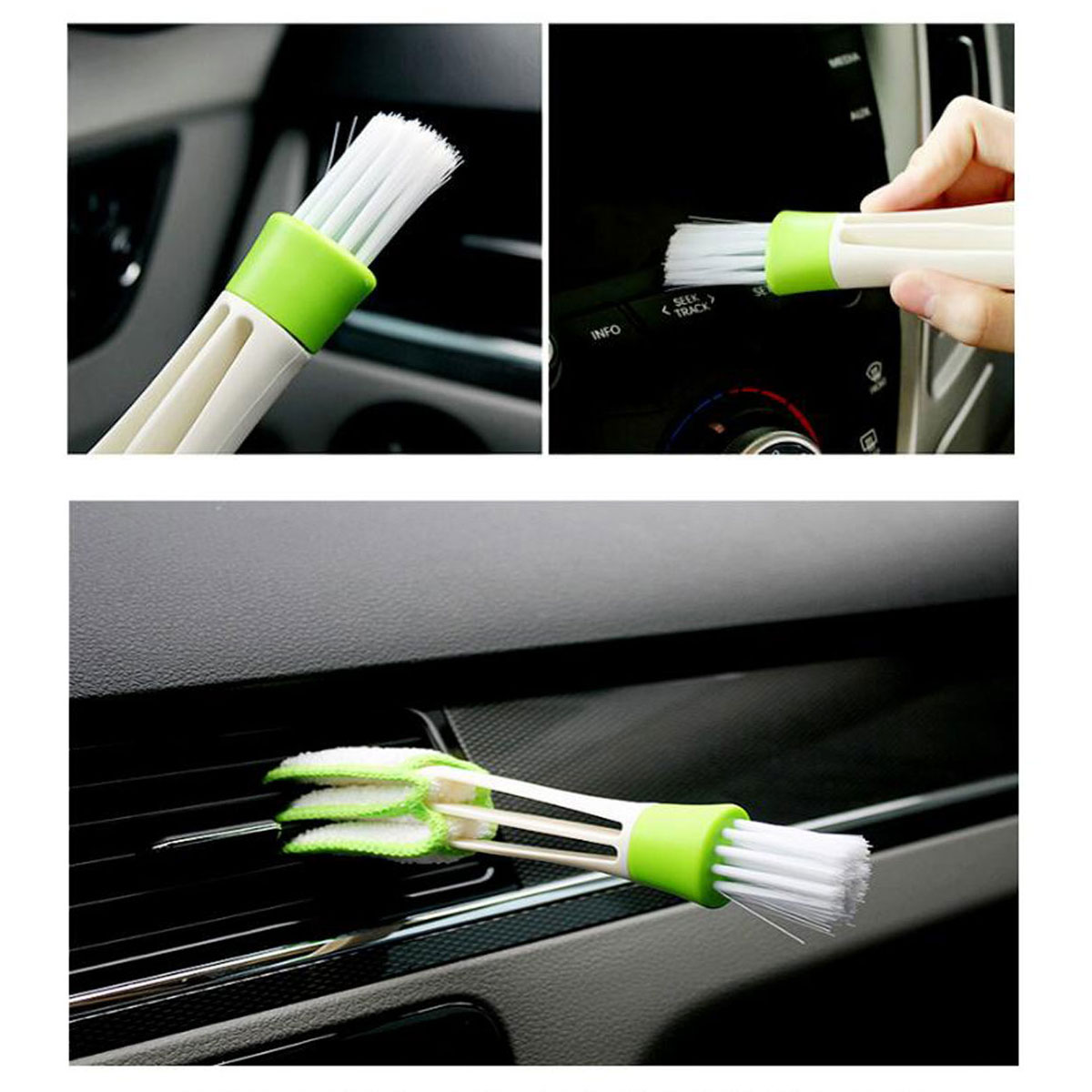 Green Double Slider Brush Dust Brush Multi-Purpose Car Air Conditioning Outlet Window Cleaning Brush