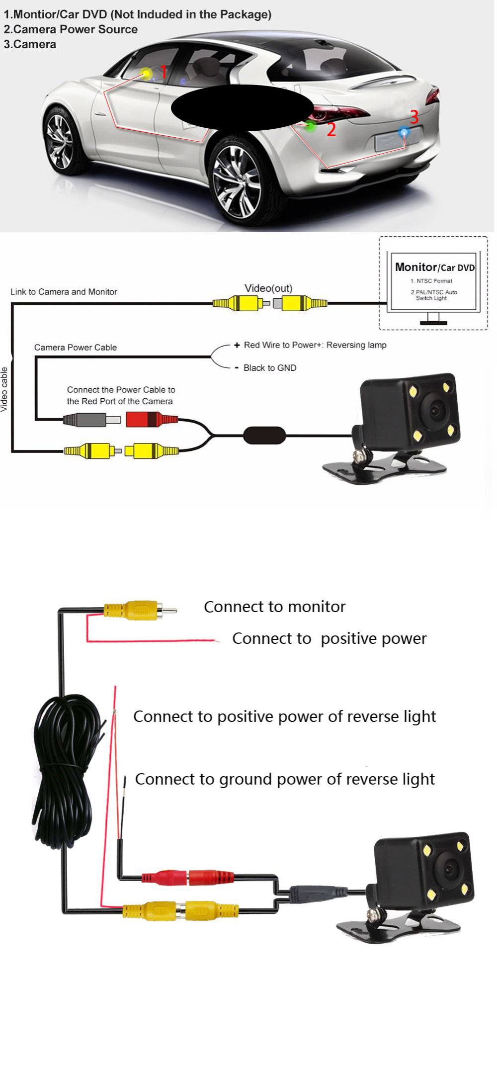 Car rearview camera rear view video vehicle camera Backup Reverse Camera 4 LED