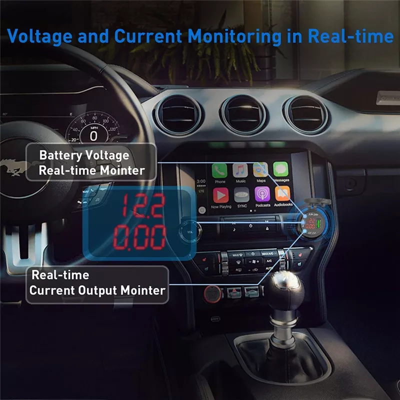 New Car Boat Marine QC 3.0 USB Charger Socket Power Outlet Digital Voltmeter