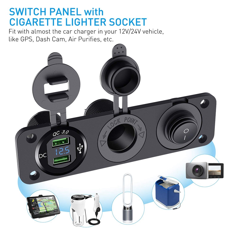 New Dual Cigarette Lighter Socket Distributor 250W Waterproof 12V Dual Usb Charger Power Adapter