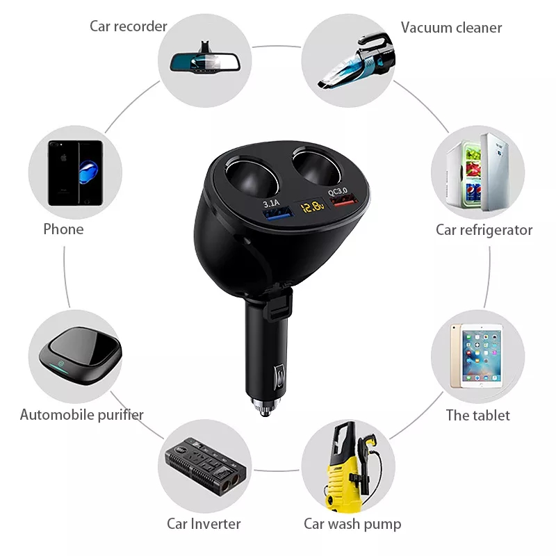 Car Charger Cigarette Lighter Splitter Cigarette Lighter Charger Adapter Socket